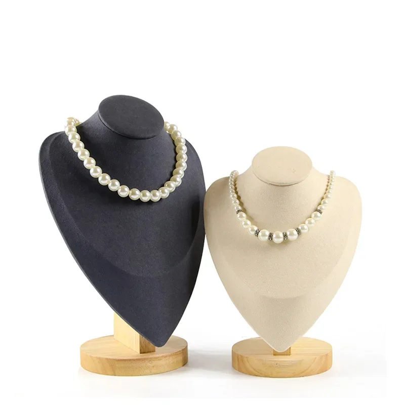 Wooden Neckform Microfiber Figurine Mannequin Necklace Pendant Chain Jewelry Bust Display Stand Holder Rack Countertop Organizer