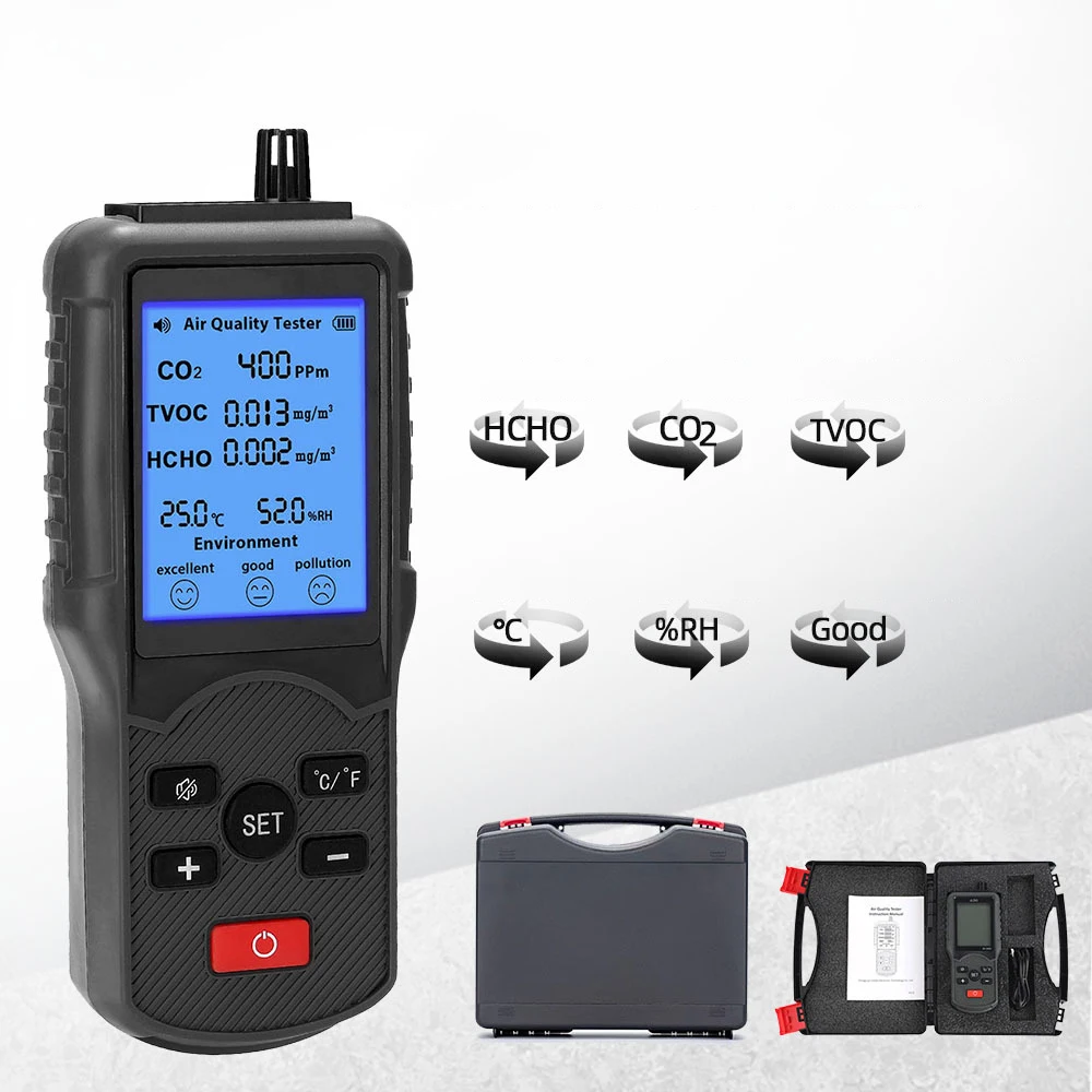 

Air Quality Tester Multifunctional CO2 TVOC Meter Temperature Humidity Measuring Device CO2 Detector JD-3002