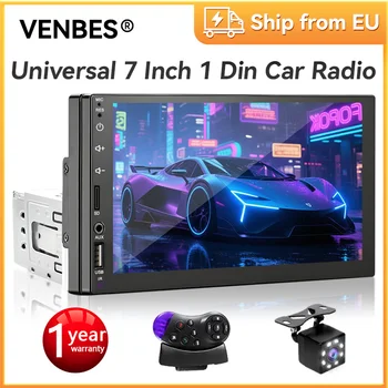 VENBES Radio de coche Mirrorlink con pantalla táctil de 7 pulgadas Universal 1 Din Bluetooth USB TF FM AUX entrada y cámara de marcha atrás 1