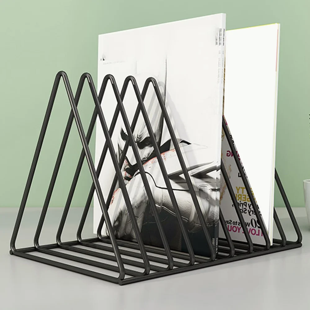 Book Storage Rack Black Newspapers Magazines Stand Student Stationeres Organizer Desktop Iron Book Shelf Vinyl Records Holder