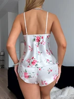 Ensemble short et col licou imprimé en dentelle, col en V, pyjama pour femmes à la mode et élégant, ensemble 2 pièces 2