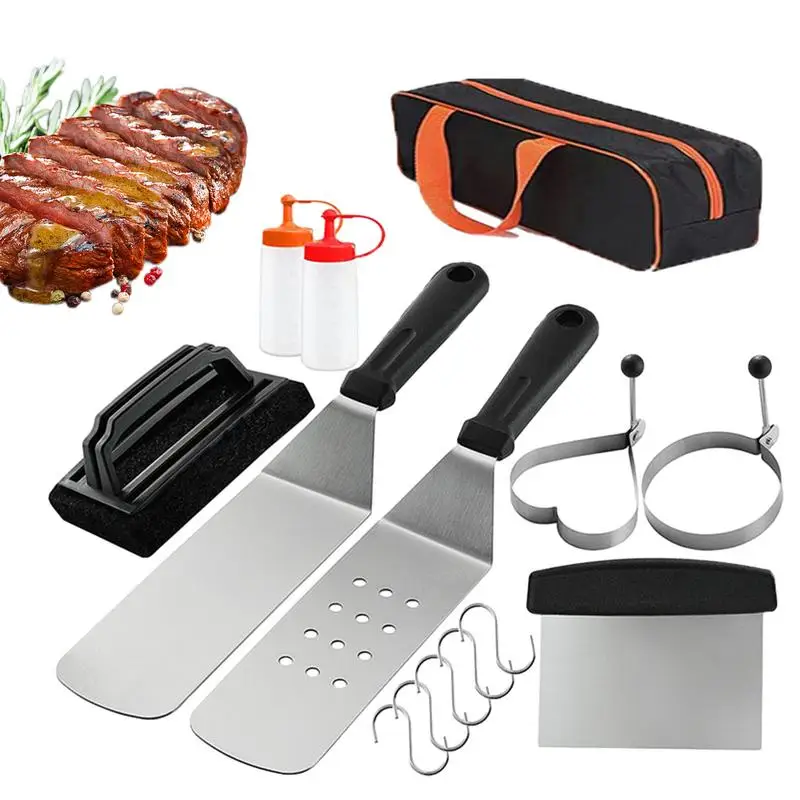

Grill Spatula Set Stainless Steel BBQ Tools Spatula Complete Outdoor Griddle Accessories In Portable Bag For Camping Outdoor