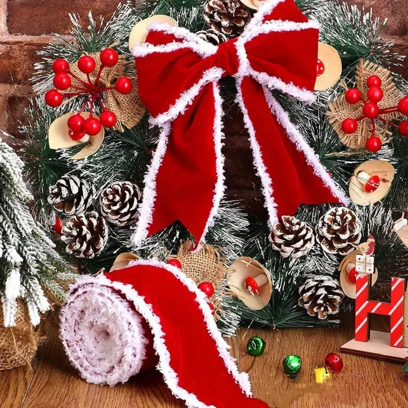 ALTIER Red Velvet With White Fur Wired Ribbon - 4 Inch X 10 Yards - Perfect For Christmas Gift Wrapping, Bows, Wreaths & DIY Crafts - View #10