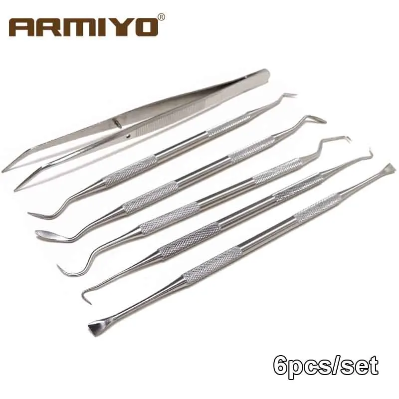 Armiyo Edelstahl Double Ended Pick Set Pipeline Carbon Deposit Entfernung Mundhöhle Zahnseide Zahnstein Reinigung Kit Solide Werkzeug – Detail 11
