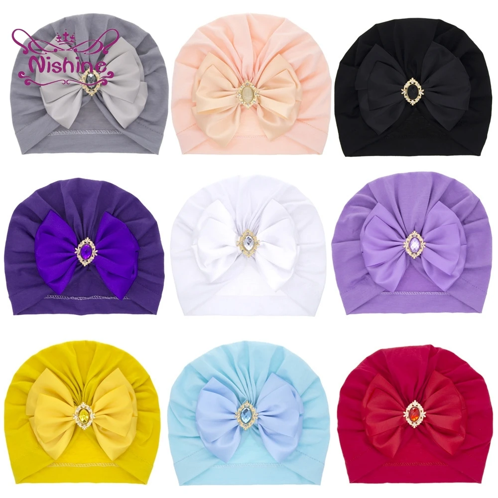 Nishine-Chapeau indien en coton doux avec nœud papillon en biscuits pour bébé fille, casquettes faites à la main, accessoires pour cheveux, cadeaux pour enfants, mode