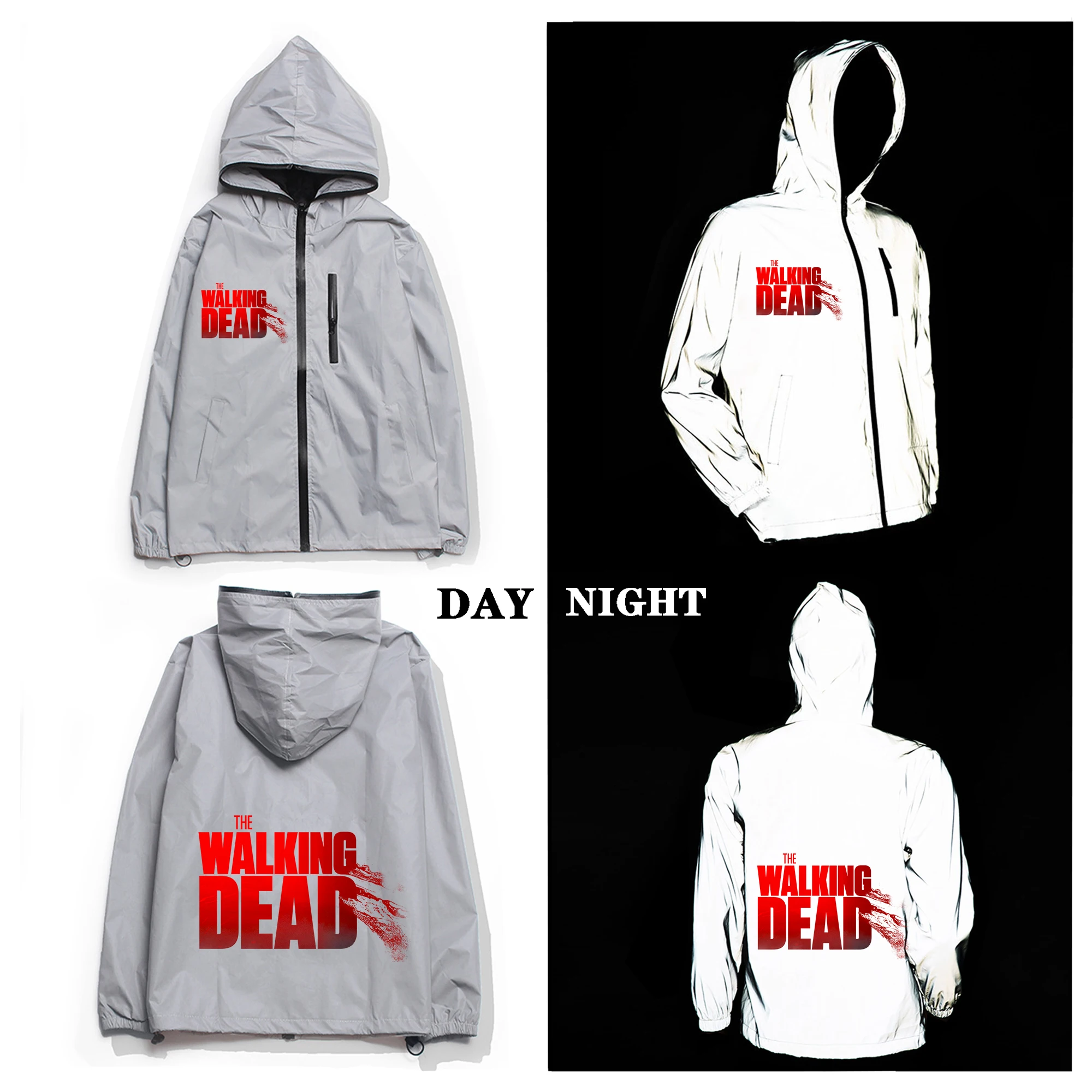 

The Walking Dead Reflective Jacket Mens Womens Coat Hooded Windbreaker Run Pocket Jackets Cycling Hiking Zipper Custom Hoodie