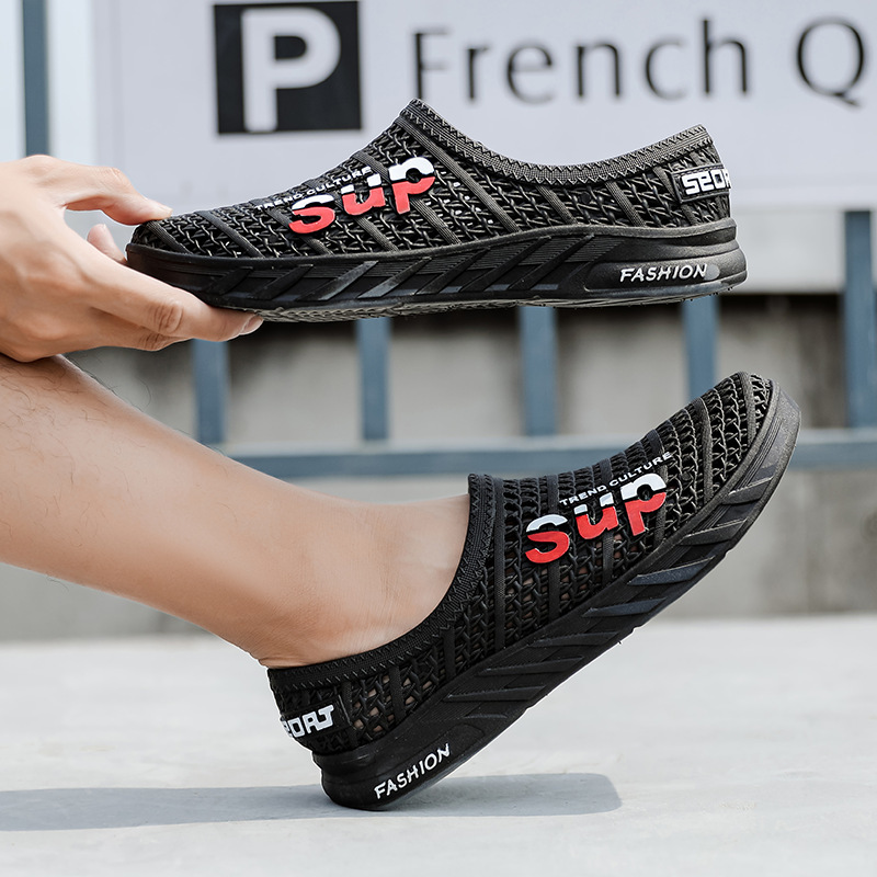 Men's Sandals Outdoor Wear Thick Bottom Anti-slip Breathable Beach Shoes Slip-On Comfortable PVC Material Casual Style