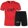 Mens Sets 2024 Summer Suit CR7 T Shirts and Shorts Fashion Football Basketball Jogging Fitness Gym Outfit Clothes Short Set Men 4