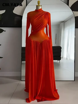 CM.YAYA Women Full Sleeve Ruched O-neck Maxi Long Dress 2026 Spring Evening Birthday Vacation Sexy Party Club Dresses Vestidos 1
