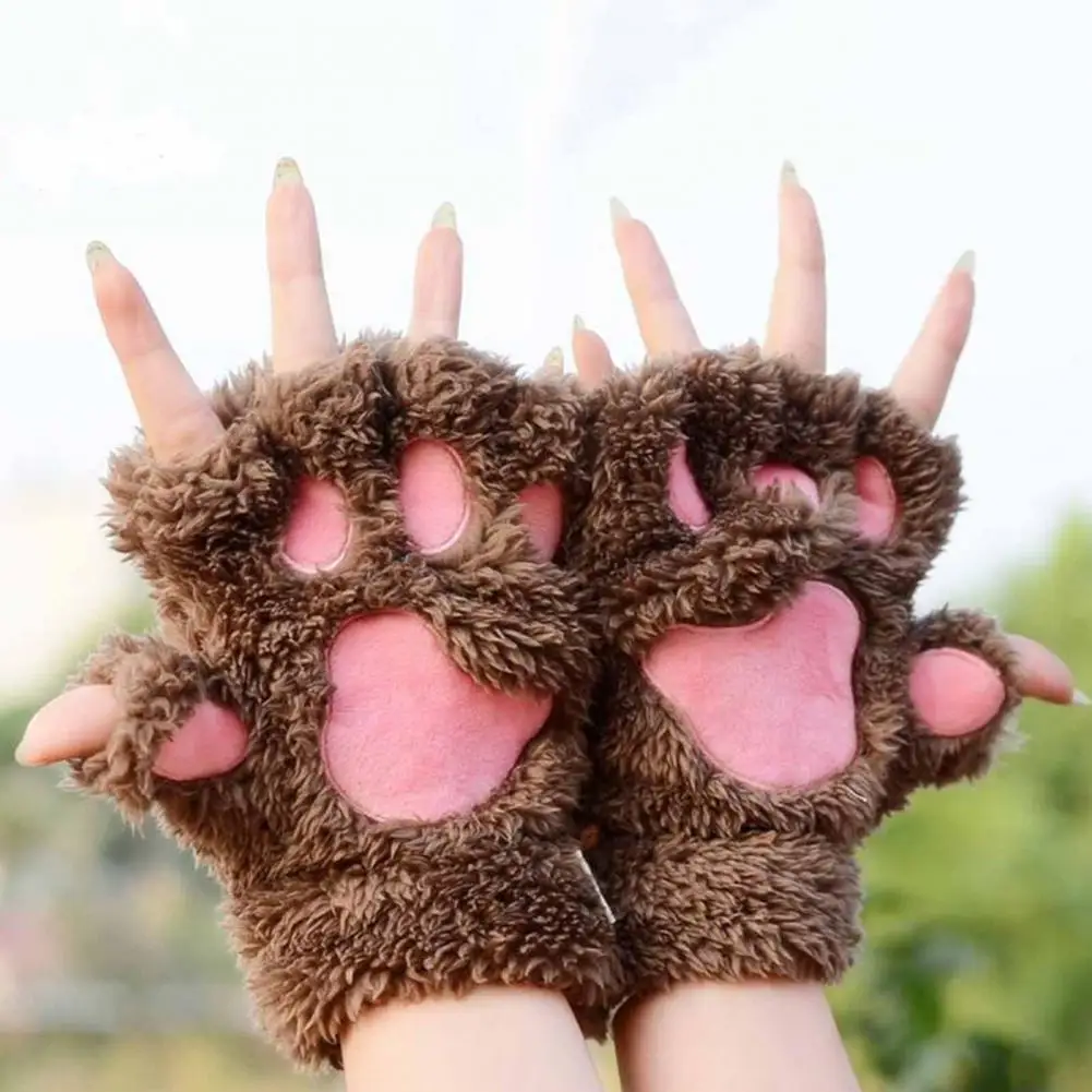 

1 Pair Women's Gloves Plush Cat Paw Claw Cozy Cute Warm Comfortable Non-Slip Gloves Office Riding Accessories