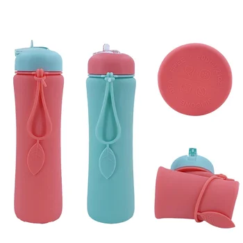 600ML Silicone Foldable Water Bottles Portable Collapsible Sports Water Cup Outdoor Travel Camping Leakproof Reusable Kettle