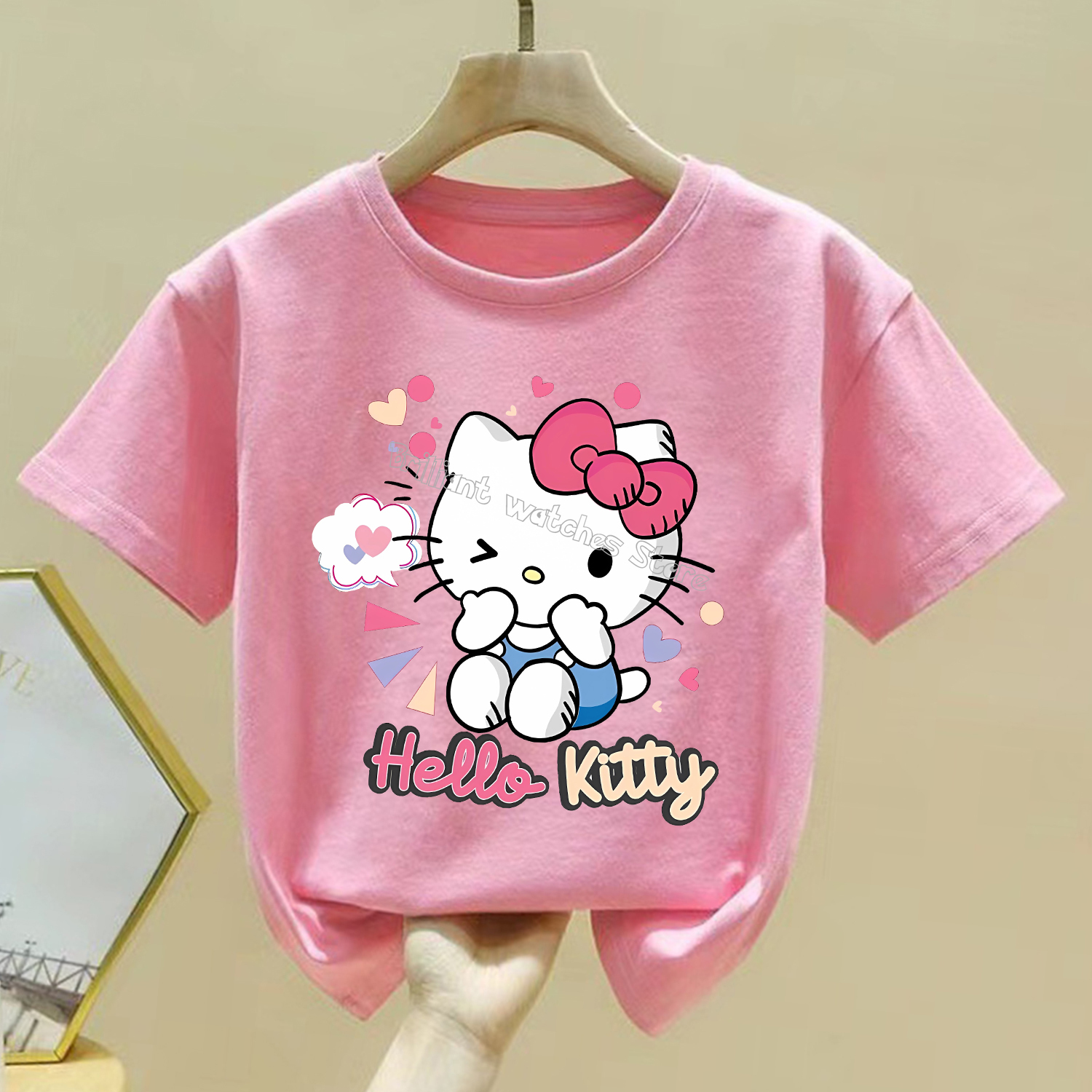 Hello Kitty T-shirt for Children Sanrio Cartoon T-shirt Cute Anime Tee Top Fashion Kids Pink Short Sleeve Girl Loose Clothing