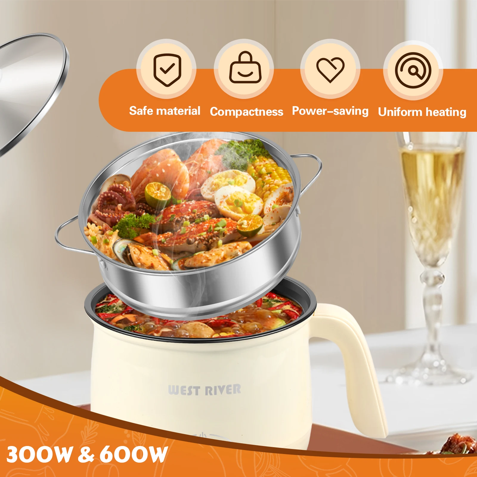 Description Picture 4 of itemMini Electric Cooker Multipurpose All-In-One Pot with Steamer Pot Portable Household Mini Pot 1-3 People Electric Cooker UK plug