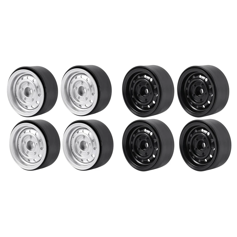 

8 Pcs Metal 1.9Inch Beadlock Wheel Rim HUB For 1/10 Rc Crawler Car Axial Scx10 90046,12 Small Holes Silver & Black