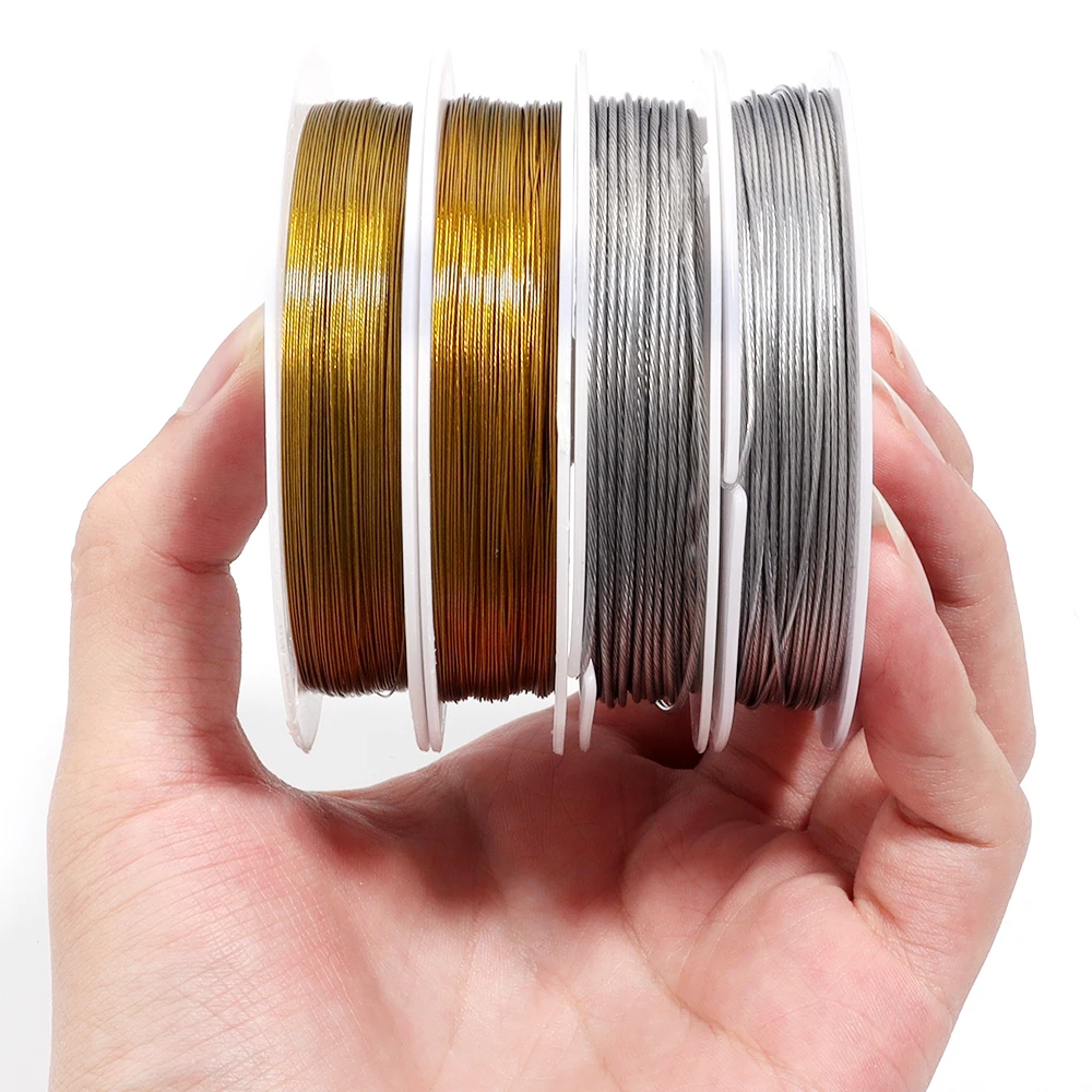 1 Rolle Gold Farbe Edelstahl Draht Perlen Seil Schnur Handwerk Bailing Draht für DIY Halskette Armbänder Schmuck machen Ergebnisse
