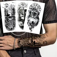 Animal Men's Temporary Tattoos for Arm Sleeve Body Waterproof Wolf Lion Tiger Tattoo Stickers Diaposable Fake Tattoo for Women
