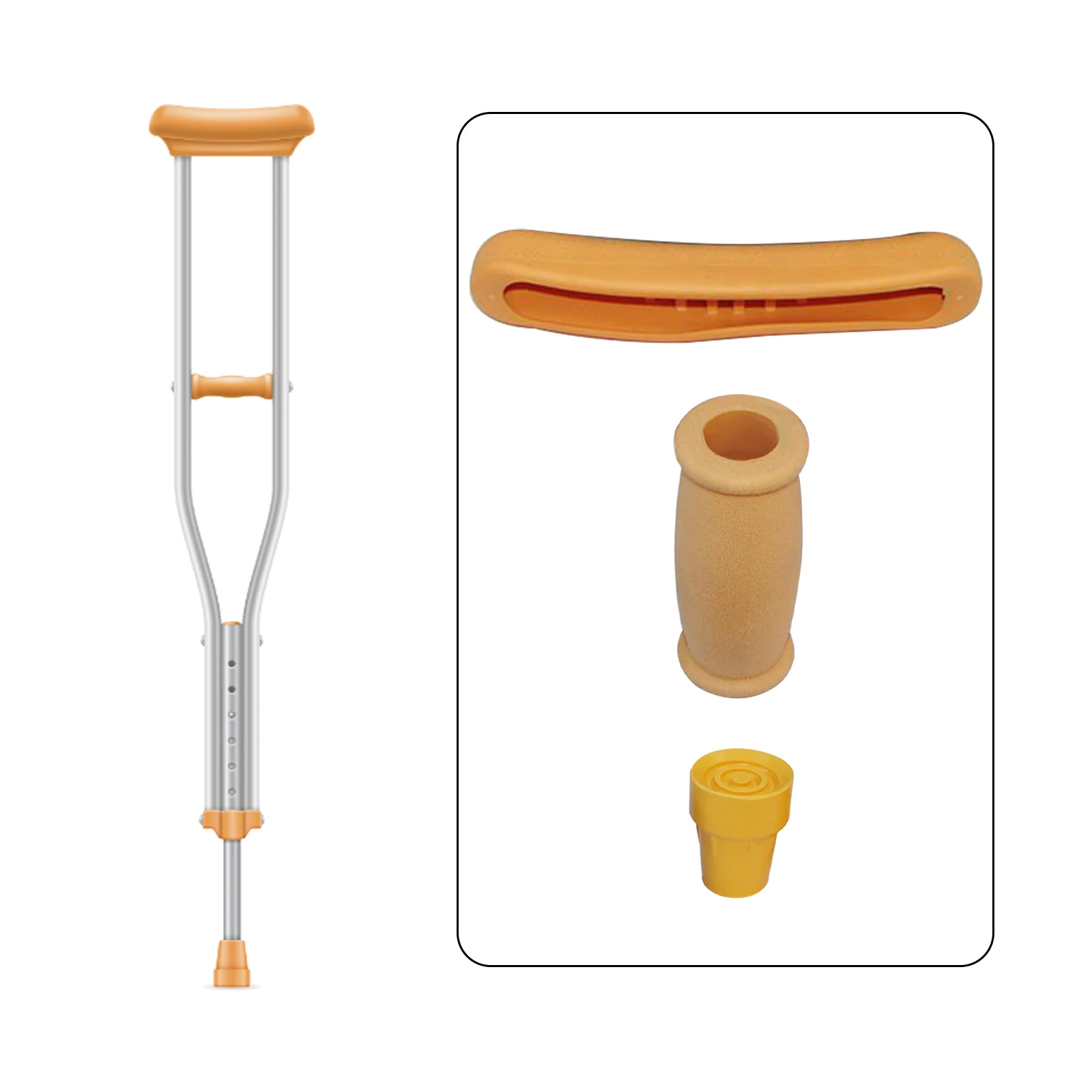 2 Set Crutch Accessory Kit Crutch Pad + Handle Grip Covers + Tip Cover Gray Rubber Replacement Part Pad crutch accessory kit