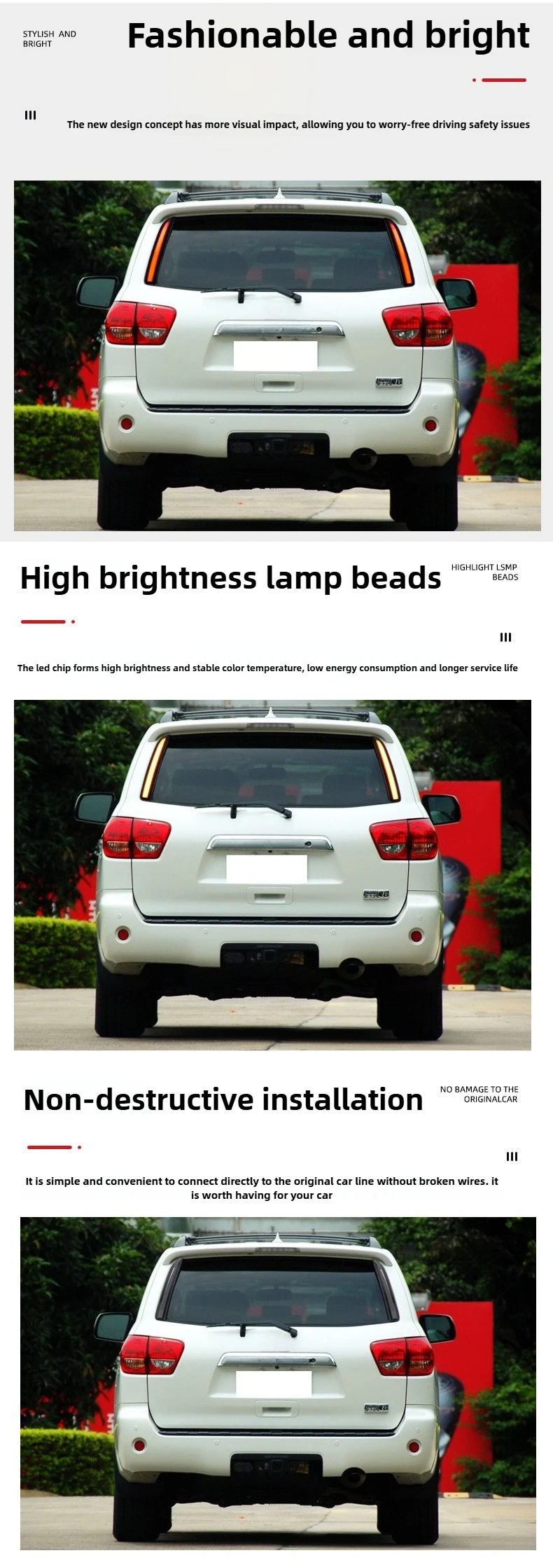 For Toyota Sequoia 2007-2021 LED Rear Pillar Tail Light Braking Running Lights DRL w/ Dynamic Turn Signal Rear Bumper Fog Lamp detail image 5