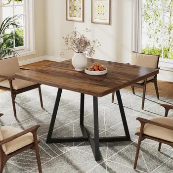 LITTLE TREE Square Dining Table for 2, Dinner Table with Metal Base, Kitchen Table for Dining Room, Small Space, Apartment