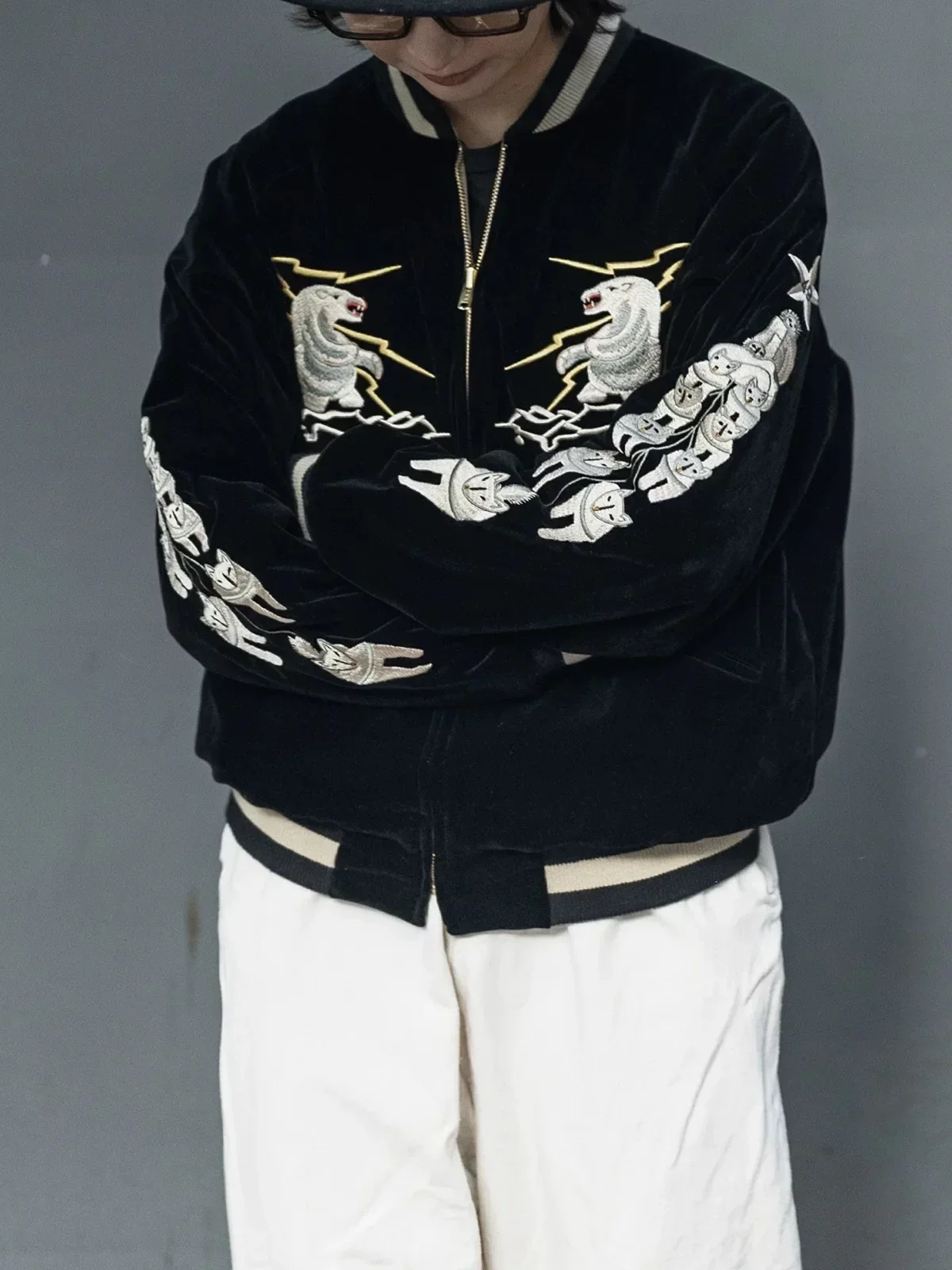 Non Stock 50s Alaska Embroidery Quilted Bomber Jacket Reversible Velveteen Outerwear Unisex 6