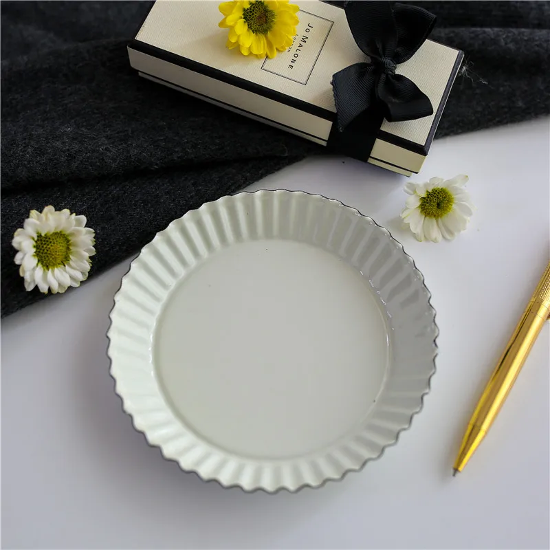 NOOLIM Japanese-style Wave Edge Enamel Dessert Dish Round Cake Spoon Dish Snack Dessert Plate Dinnerware Kitchen Products