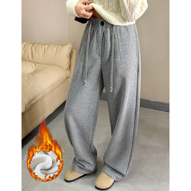 Winter Dame Chic Gelb Schnee Warme Hosen Mädchen Lose Hohe Taille Plüsch Hosen Frauen Fleece Thermische Gerade Bein Hosen – Detail 11