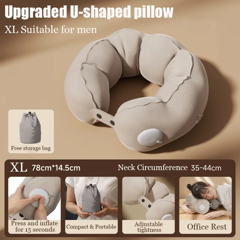 Inflatable U-Shape Travel Neck Pillow – Portable Cervical Support Pillow for Airplane Comfort