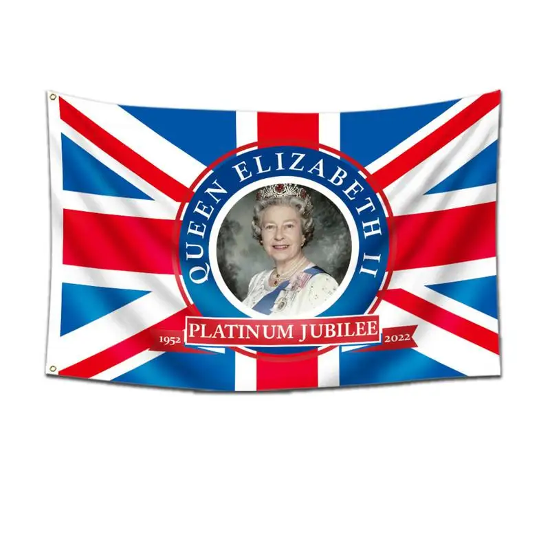 

3x5ft Queens Plati-num Jubilee Union Jack Flag Featuring Her Majesty The Queen 2022 70th Anniversary GB Souvenir Flag