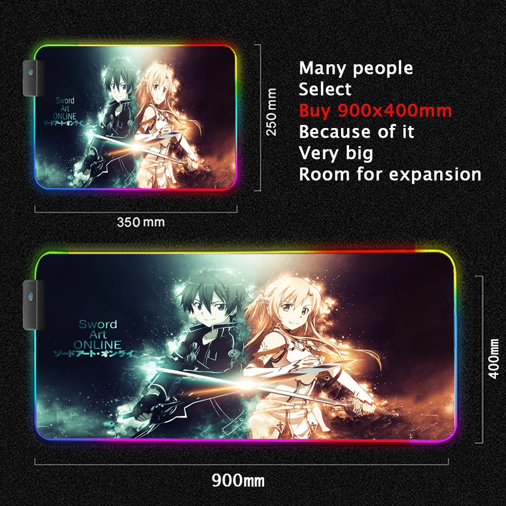 Sword Art Online RGB Gaming Accessories Desktop Computer Led Mousepad Pc  Gamer Desk Cover Mouse Pad with Backlight Rubber Mat - AliExpress