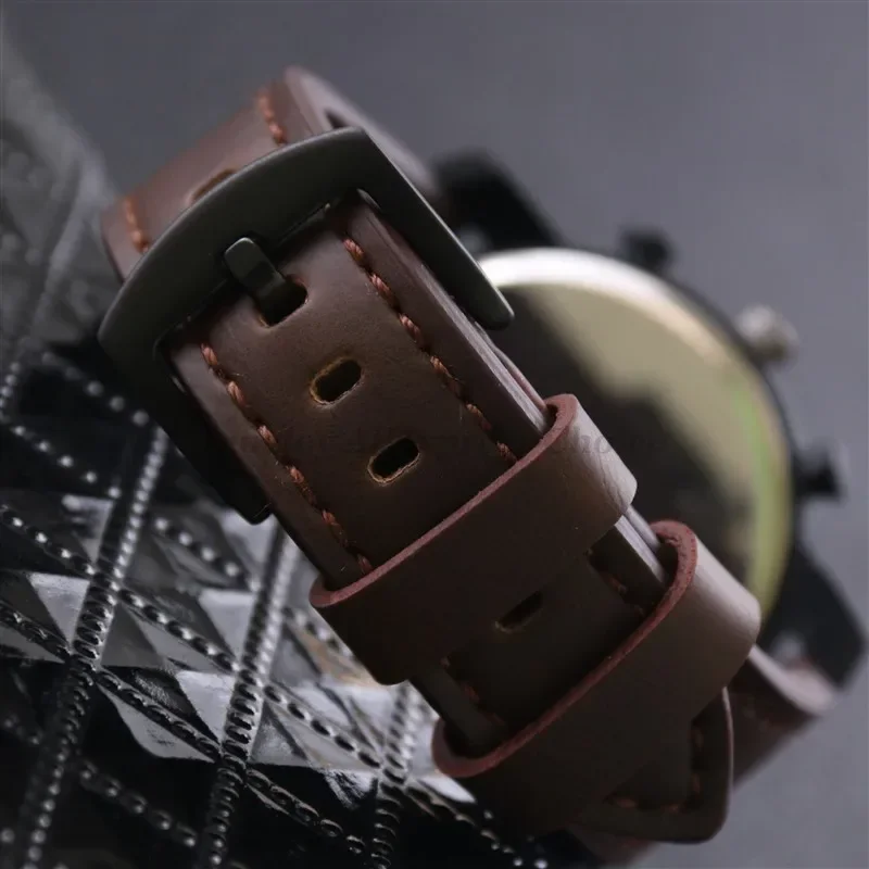 Vintage Leather Watch Band Strap with Stainless Steel Buckle - Unisex Sports Accessory