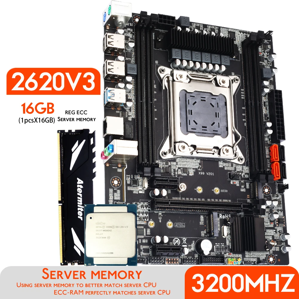 Atermiter X99 Motherboard Kit Set with Intel Xeon E5 2620 V3 CPU LGA ...