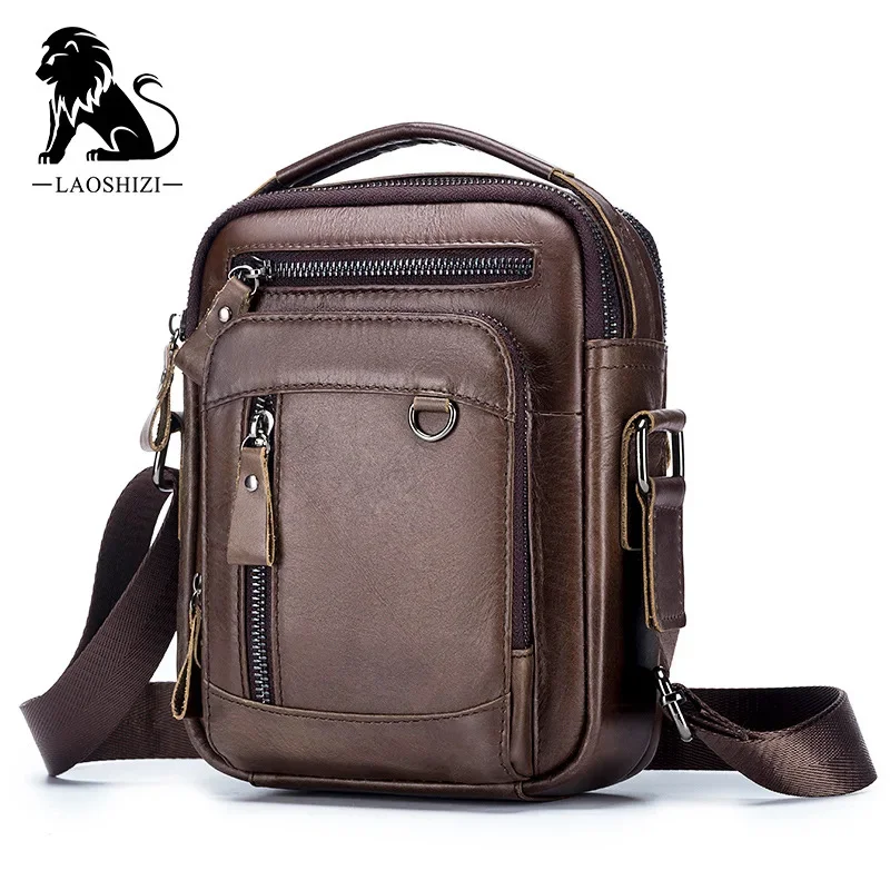 

Роскошная кожаная Наплечная Сумка LAOSHIZI высокого качества, повседневные деловые сумки через плечо, многофункциональная Мужская сумка большой вместимости