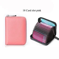 Elegant Black PU Leather Card Holder and Coin Purse (18 Card slot pink)
