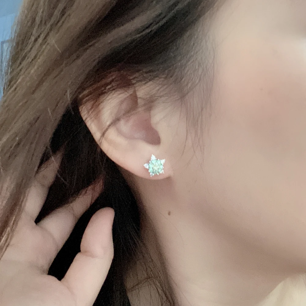 PANSYSEN 진짜 2 캐럿 블루 그린 Moissanite 스터드 귀걸이 여성을위한 최고 품질 100% 스파클링 결혼 선물