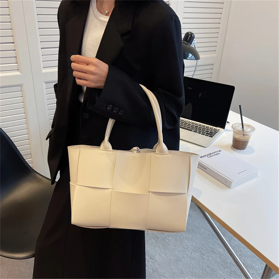 2 Set Weave Large Capacity Women's Tote Bags PU Leather Shoulder Bags for Women 2022 Fashion Lady Top-handle Bag Luxury Handbags