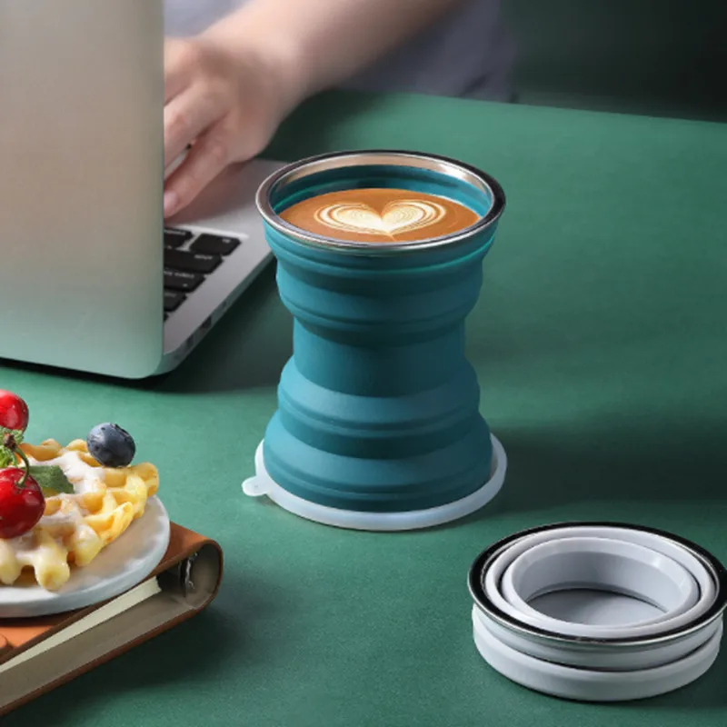 Silicone Folding Water Cup Portable Water Bottle Heat Resistant Mug with Lid Collapsible Outdoor Travel Camping Drinking Cups folding cup