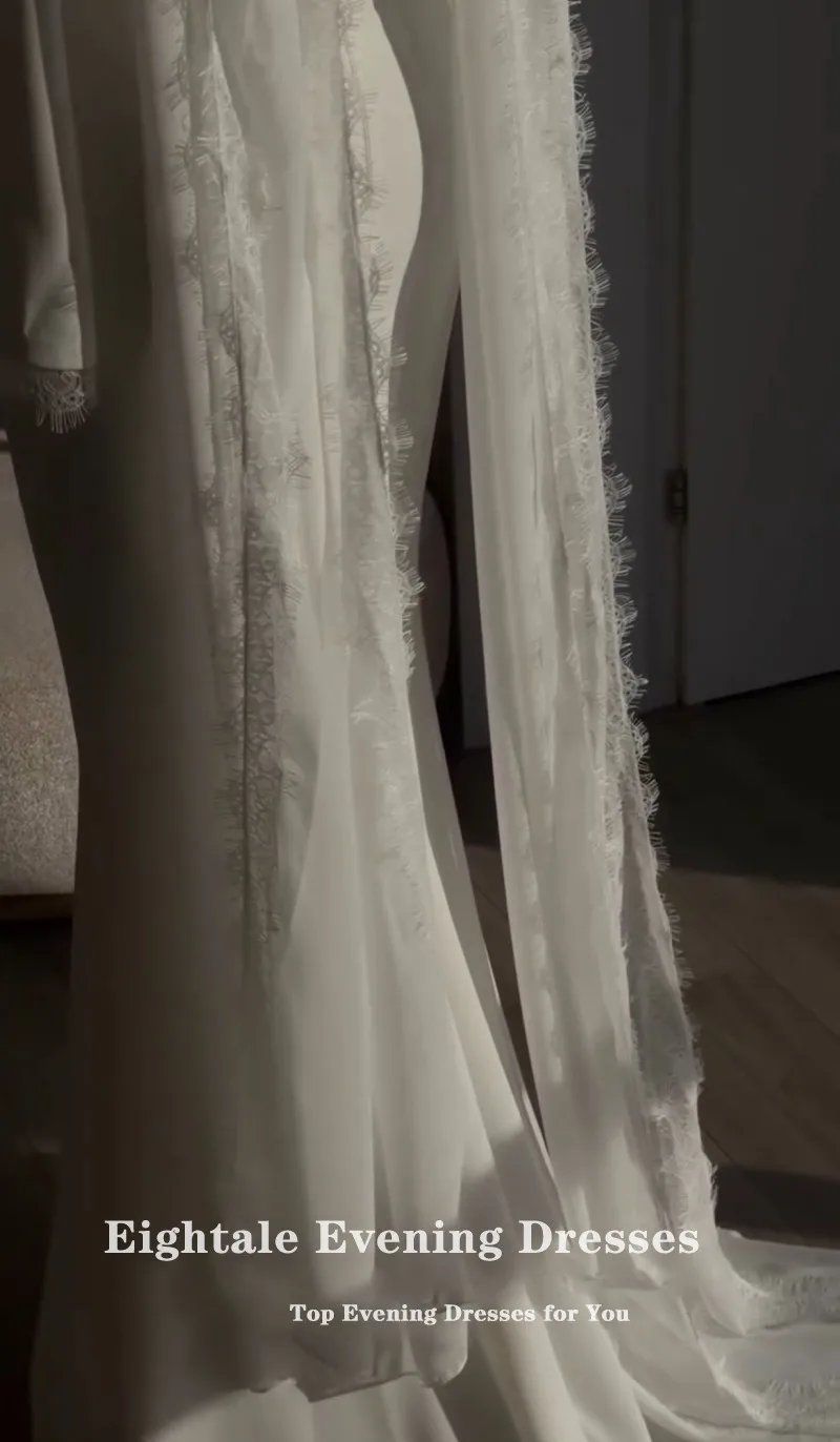 Eightale Arabic Wedding Dress Appliques Customized Ivory O-Neck Bridal Gown Long Sleeves Mermaid Bride Party Dress Robe De Marié