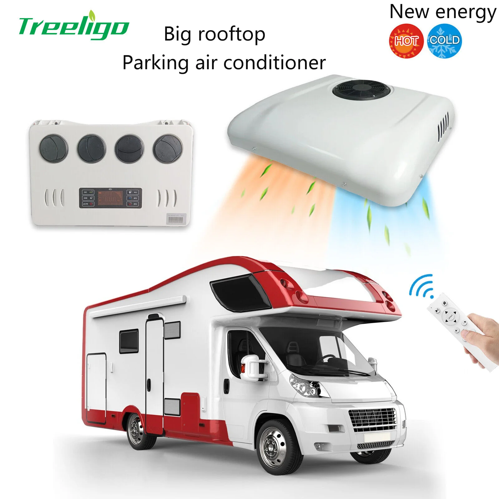 

Treeligo 24v Electric RV Roof Parking Air Conditioner Heat&Cool 24V RV Rooftop ac unit for Truck Camper Van Caravans Motor home