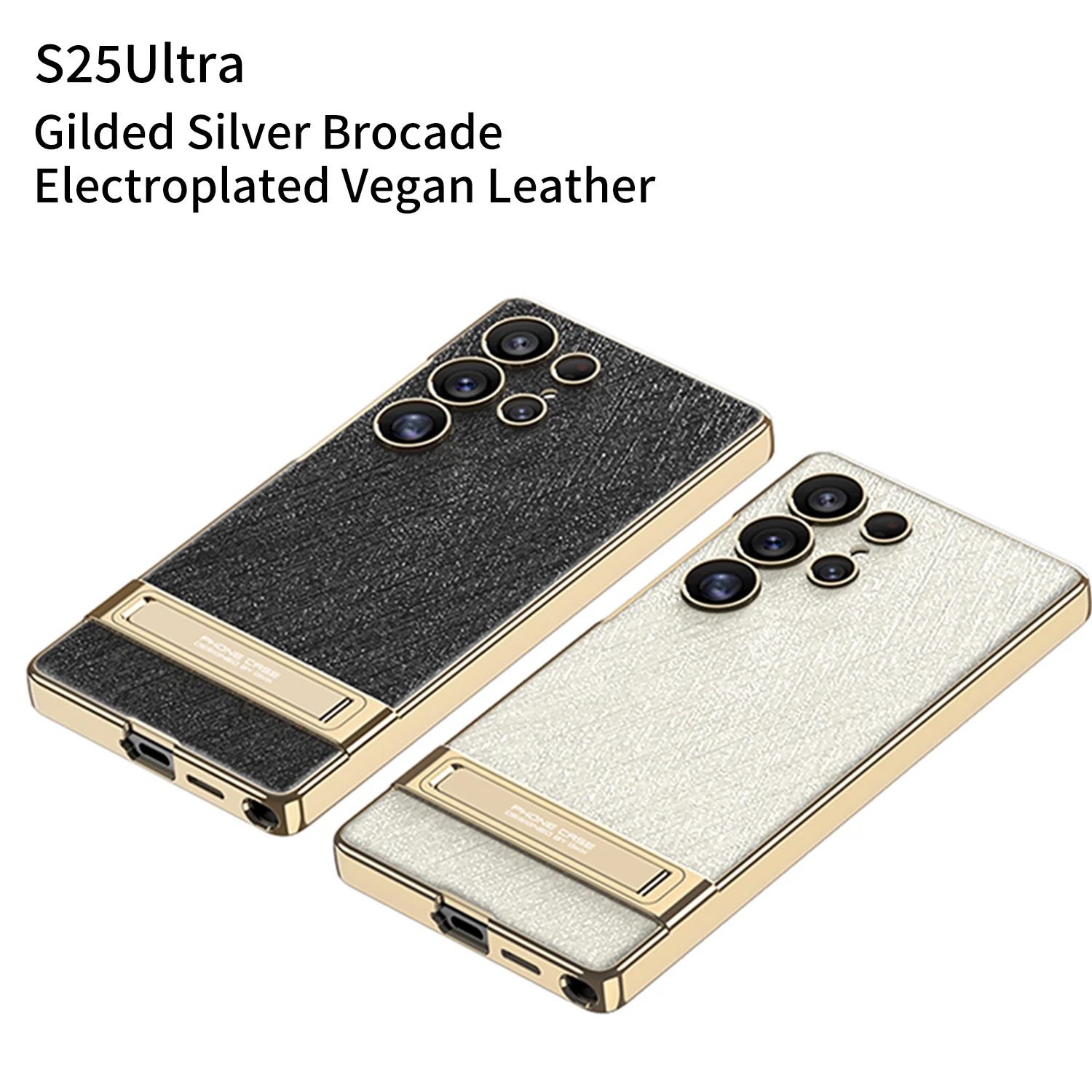 GKK Cross Grain Leather Holder Case For Samsung Galaxy S25 S24 Ultra Luxury Plating Protective Cover For Galaxy S25 Ultra Case 4
