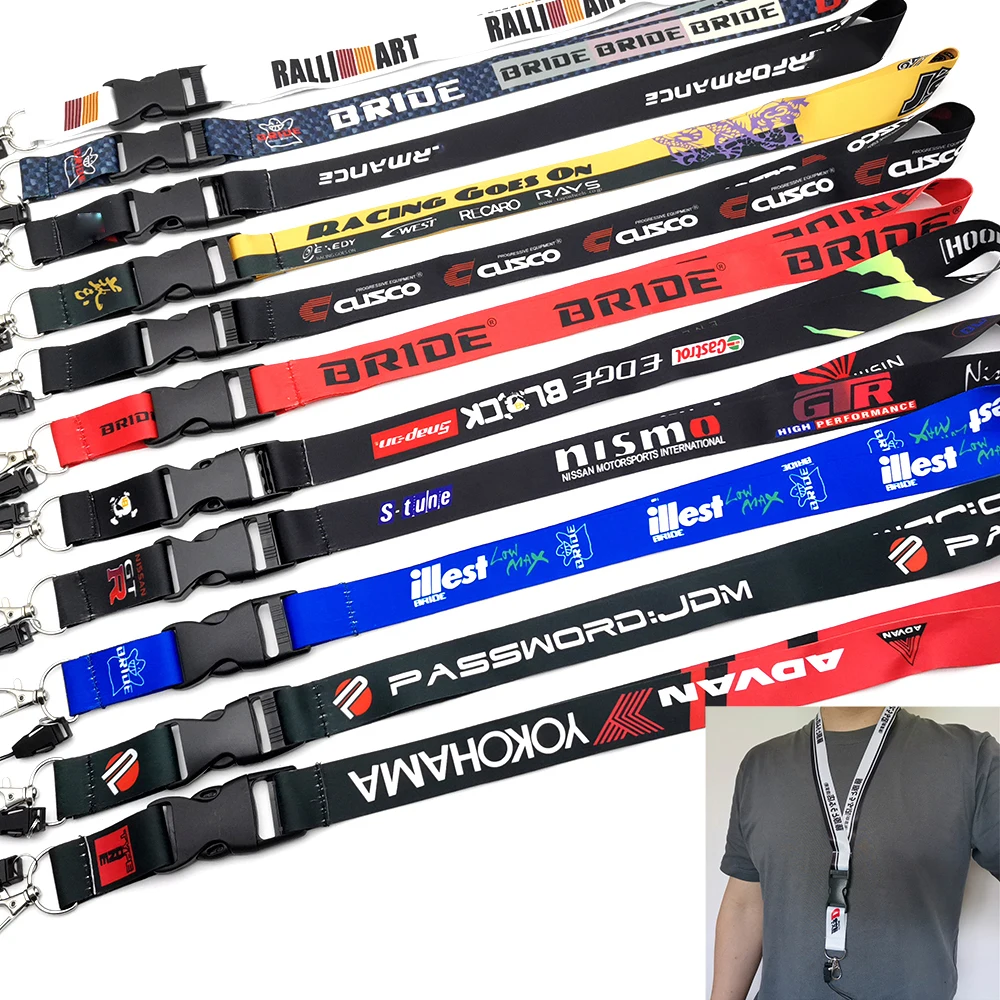 

Car JDM Modified Cultural Buckle Lanyard Employee's Card ID Mobile Phone Key Hanging Neck Lanyard Quick Release BRIDE KEYRING