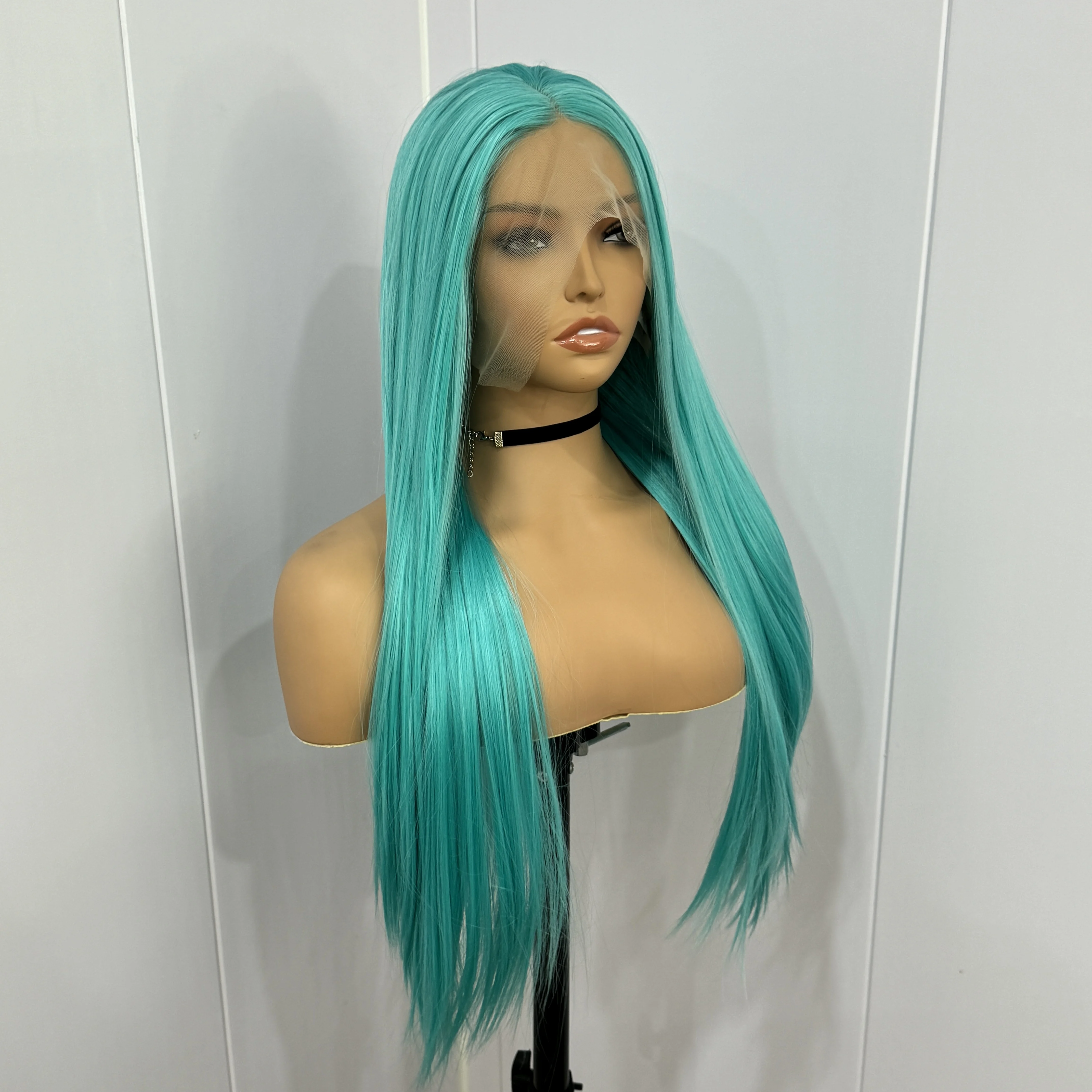 Lace Front Wig 13X4 Teal Green Long Straight Hair Middle Part Ready To Wear For Women