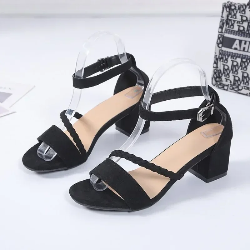 Thick Heeled Sandals for Women High Heels Shoes Woman 2024 Trend Round Toe Design Summer Women's Heel Sandals Size 35-42