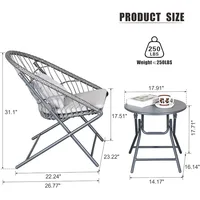 Foldable 3-Piece Patio Bistro Set with Folding Rattan Chairs and Round Table - Small Outdoor Furniture for Balcony, Garden 2