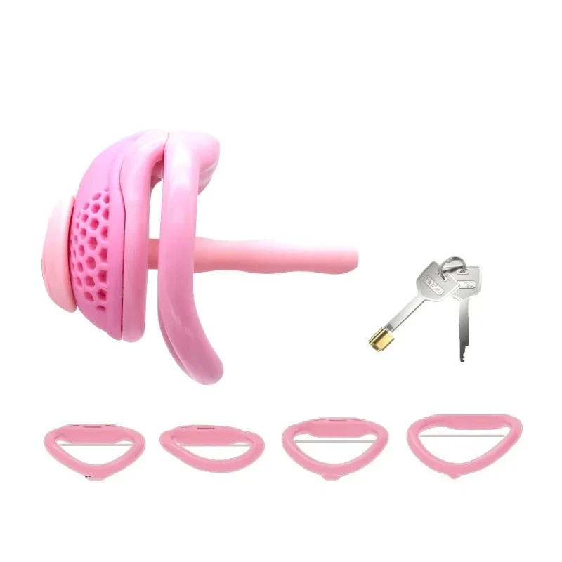 Male Chastity Cage Embedded Small Penis Lock with Soft Silicone Catheter and 4 Size Cock Rings Adult Abstinence Sex Toys
