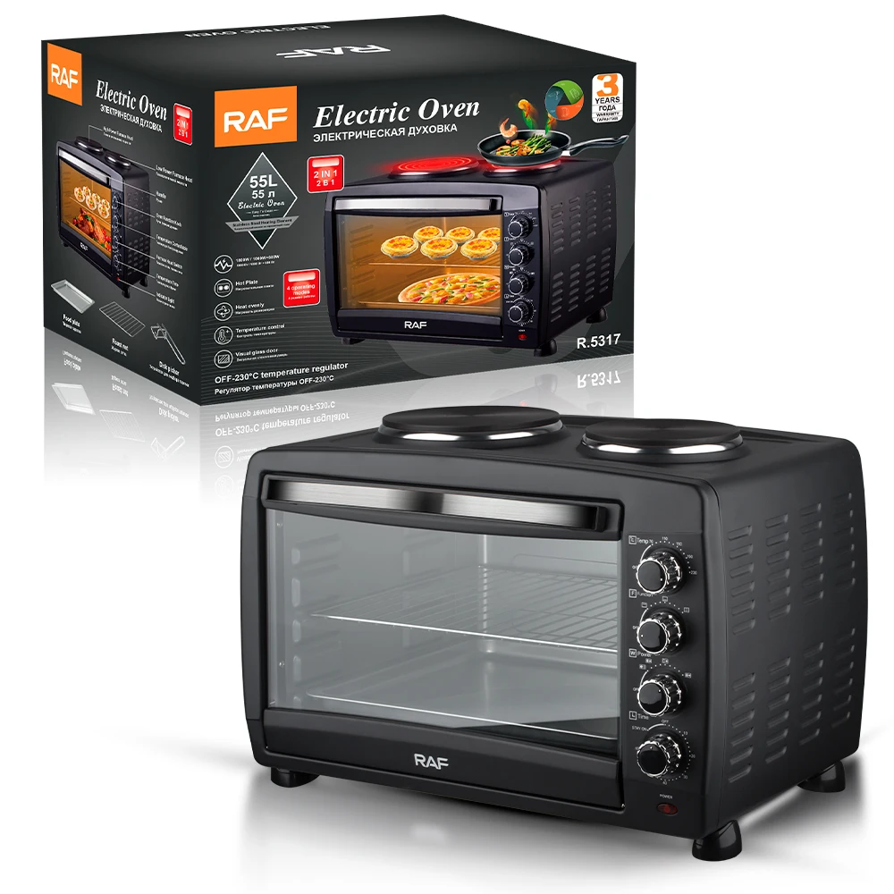 55L 2 in 1 Hot Plate Kitchen Portable Small Oven for Baking Electric Microwave Oven with Visual Glass Door 2