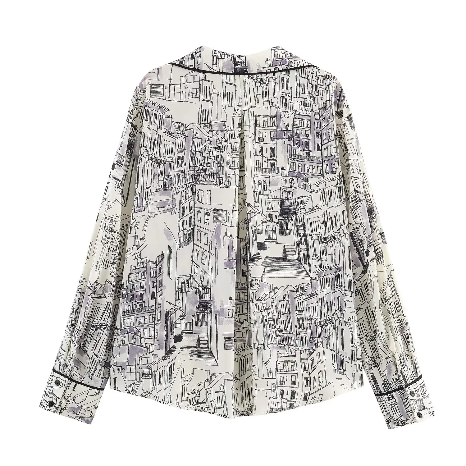 Women Loose Print Shirt Spring Autumn lady Vintage Fashion Long Sleeves Button Polo-Neck Shirt Female Elegant Leisure Shirt Top