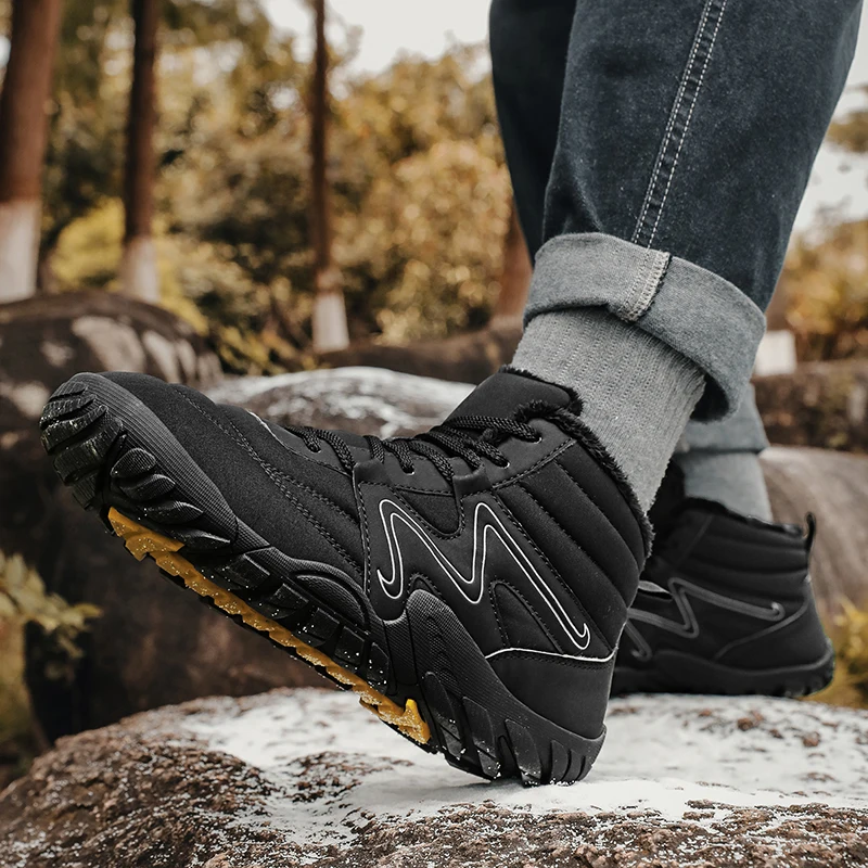 New Winter Boots For Men Snow BareFoot Outdoor Non-slip Warm Fur Casual Sneakers Plus Size Lightweight Ankle Boots Hiking Shoes