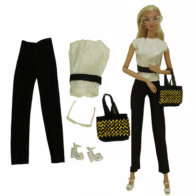 Fashion Outfits For Barbie Doll Clothes Set For Barbie Shirt Pants Shoes Glasses Crown Purse Hat Toys 1/6 Dolls Accessories No.20 set