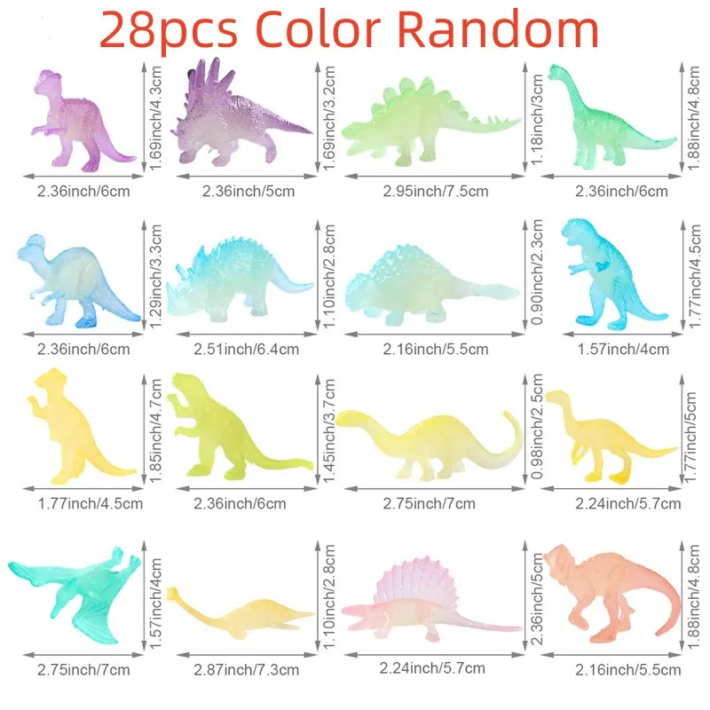 28PCS Mini Luminous Dinosaurs Glow in the Dark Dino Toys   Boys and girls  Cake Decorations   Birthday gift Collectible Model 6