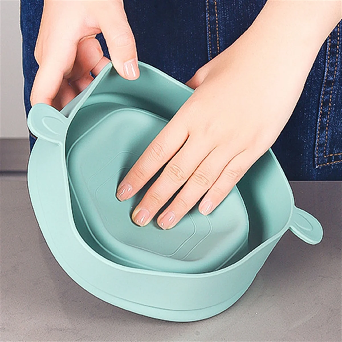 Silicone Microwave Popcorn Bowl Foldable Popcorn Maker Bucket Bowl with Lid Folding Kitchen Baking Tool Gray
